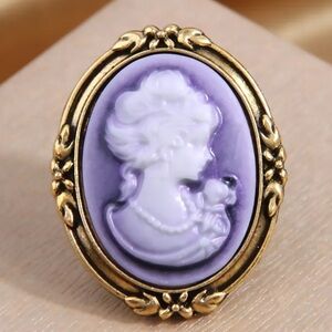Purple, Woman Victorian, Vintage Inspired Cameo Statement Brooch, Lapel Pin